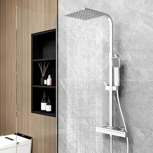 Colonne de douche thermostatique, ensemble de douche 2 fonctions, chromé avec pomme de douche 250 mm, hauteur réglable 76-118 cm