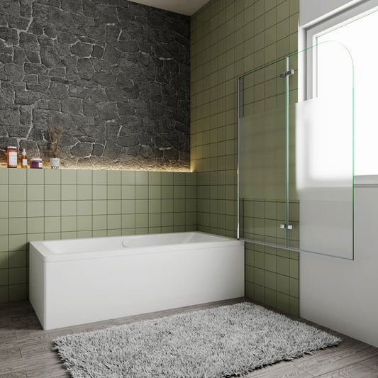 Océan Pare-baignoire 2 volets en verre sécurité, bande centrale dépoli, pivotant & ouvrant à charnière – Largeurs 90/100/120 cm, hauteur 140 cm