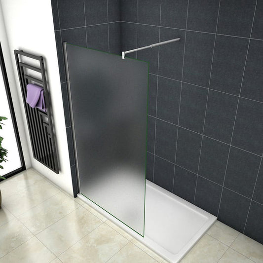 Paroi de douche à l'italienne en verre 8mm de sécurité sablé, Océan paroi de douche 100 - 140 x 200cm avec une barre de stabilisation ronde extensible