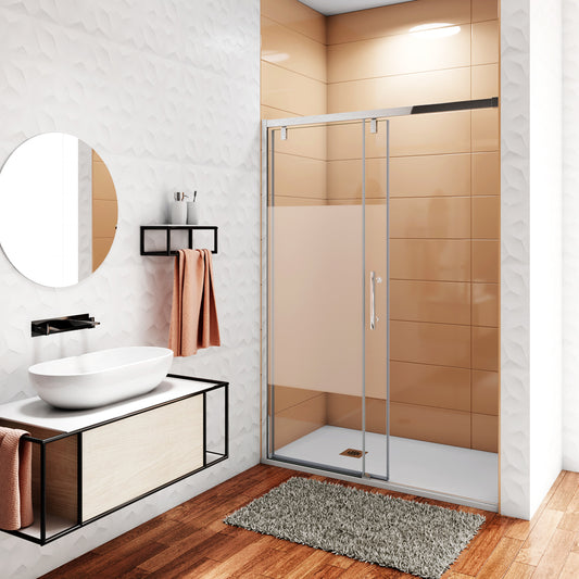 Porte de douche coulissante avec l'amortisseur, Océan porte de douche 120x190cm en verre trempé et sablé au centre - installée à Gauche