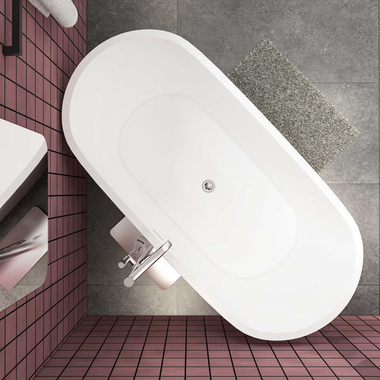 Ocean Baignoire îlot ovale luxueuse 150x70cm : Blanc brillant, acrylique easyclean et système anti-débordement