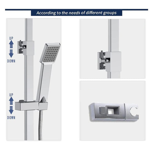Colonne de douche thermostatique, ensemble de douche 2 fonctions, chromé avec pomme de douche 250 mm, hauteur réglable 76-118 cm