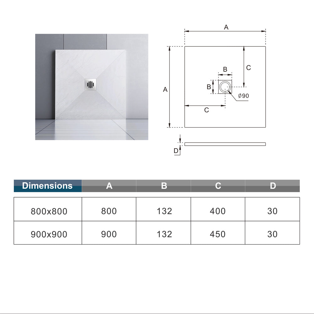 Océan receveur de douche à poser extra-plat - Blanc, avec le tuyau +siphon