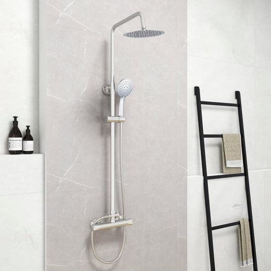 Colonne de Douche Thermostatiaue avec 1.5M Tuyau de Douche en Acier Inoxyable Le Robinet Rmostatic et Chrome Lumineux