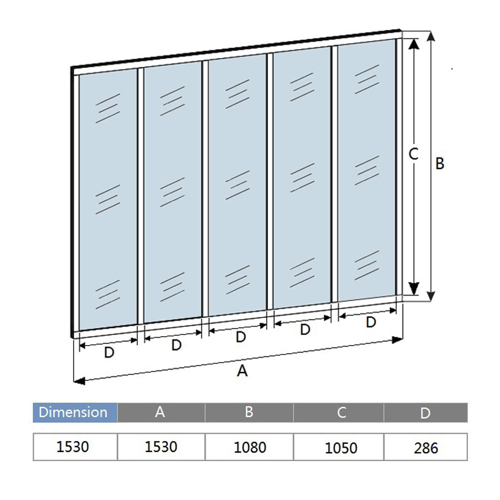 Cloison vitrée intérieure 153x108cm : cadre en aluminium noir mat, 5 carreaux fixes et kit de vitrage