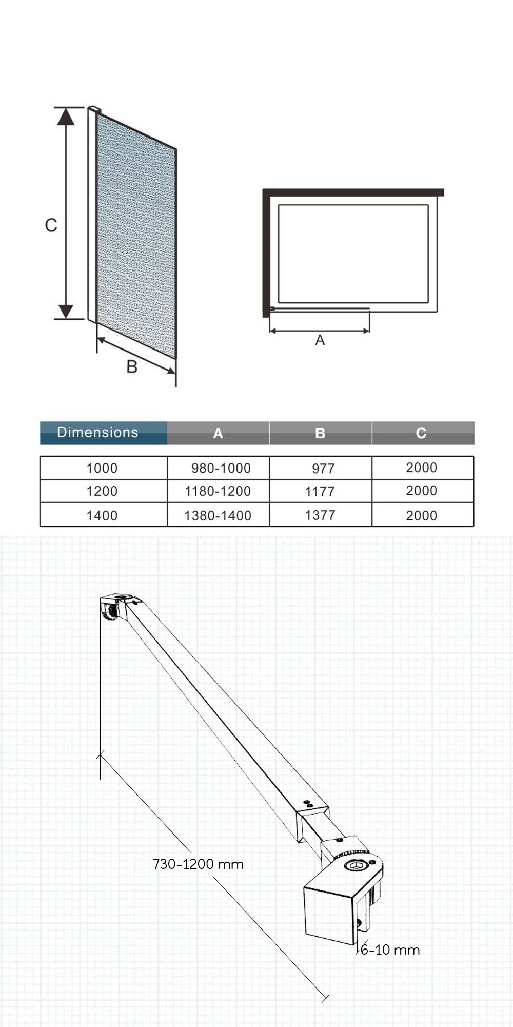 Paroi de douche à l'italienne en verre 8mm de sécurité sablé, Océan paroi de douche 100 - 140 x 200cm avec une barre extensible 73-120cm
