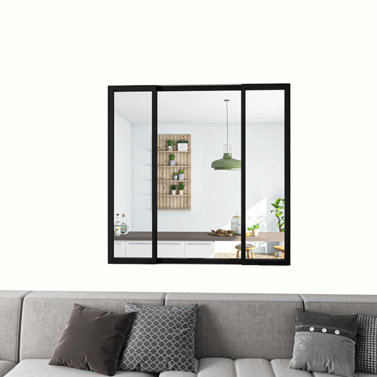 Cloison Vitrée Coulissante Intérieure 123x108 cm | Verre Trempé 4 mm | Profil Aluminium Noir Mat | Diviseur d’Espace Lumineux & Minimaliste