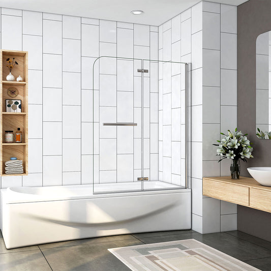 Océan pare-baignoire 120x140cm avec porte-serviette, écran baignoire pivotant et pliant en verre anti-calcaire