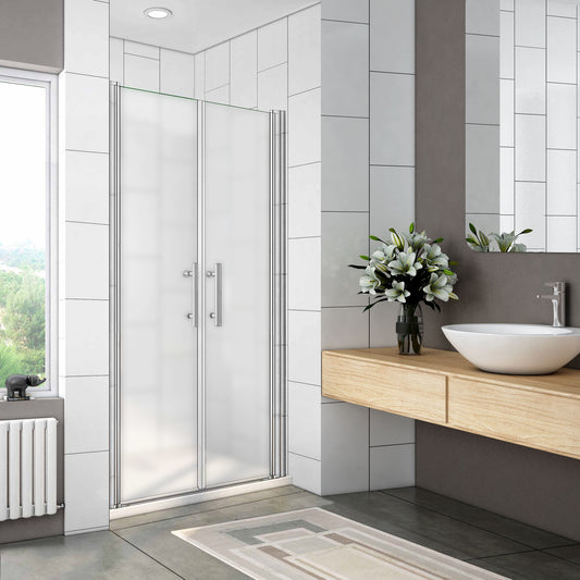 Porte de douche 187 / 197 cm en 6mm verre anticalcaire et verre sabléei modèle de Classique