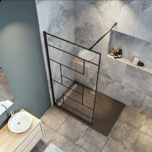 Océan paroi de douche noire 70-140x200cm sérigraphie noire en verre anticalcaire livré avec une barre extensible 73-120cm