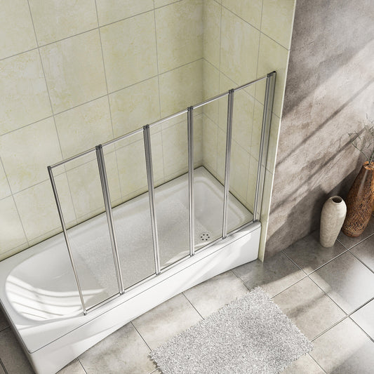 Pare-baignoire 120x140cm 5 volets pivotants pliants Océan écran de baignoire verre