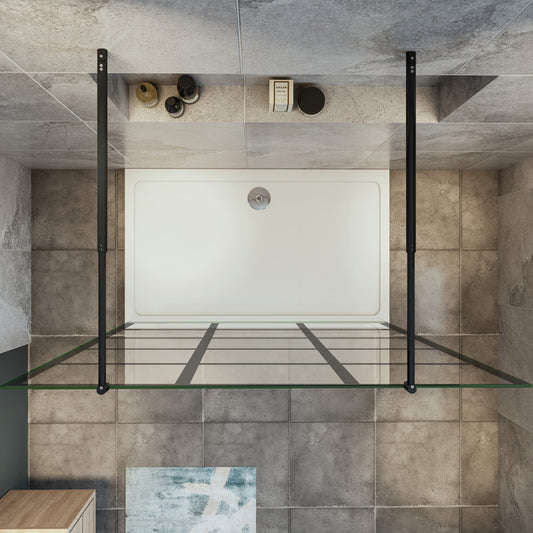 paroi de douche l'accès des deux côtés douche à l'italienne avec 2 barres extensibles