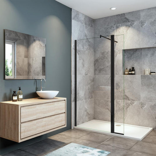 Océan Paroi de douche noire avec volet pivotant 30 / 40 cm modèle d' Itaroi avec une barre extensible 70-120cm