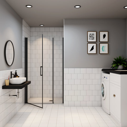 Ocean porte de douche pivotante avec un élément fixe Profilé noir mat Hauteur 200cm