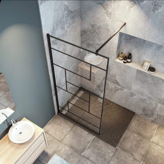 Océan paroi de douche noire 70-140x200cm sérigraphie noire en verre anticalcaire