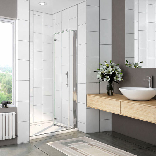 Porte de douche pivotante et pliante en 6mm verre anticalcaire 185 / 195cm insinstallation en niche modèle de Liten