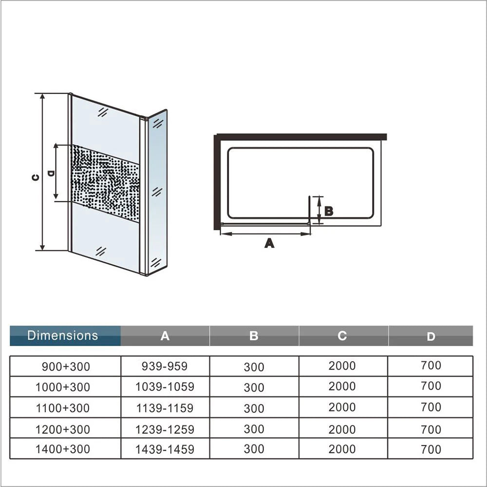 Océan Paroi de douche en verre bande central dépoli avec volet pivotant 30x200cm modèle d' Itaroi avec une barre 70-120cm