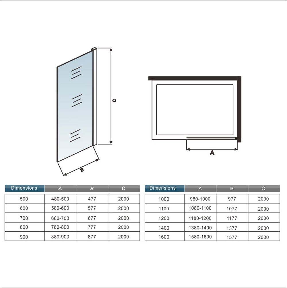 Paroi de douche en 8mm verre avec vitrification nano anticalcaire livré avec une barre 45cm