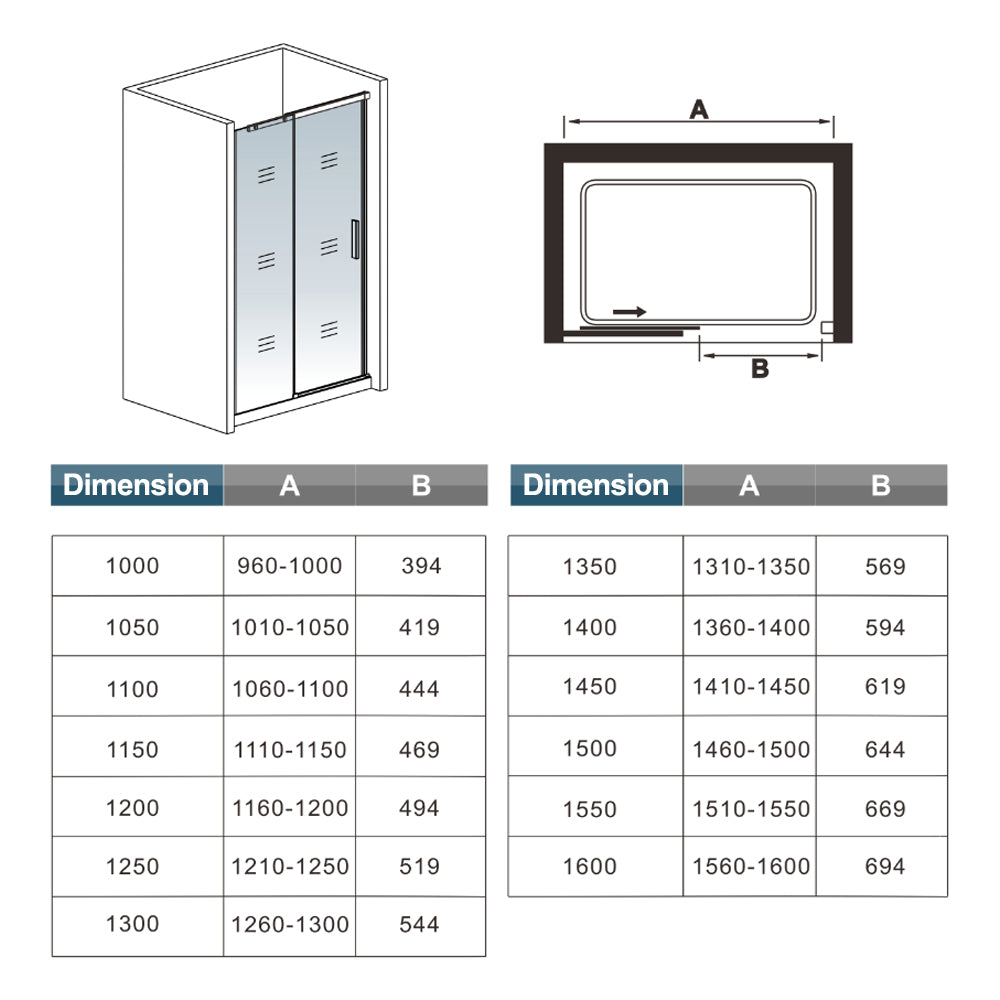 Océan Porte de douche porte de douche coulissante en verre anti-calcaire, hauteur:195cm