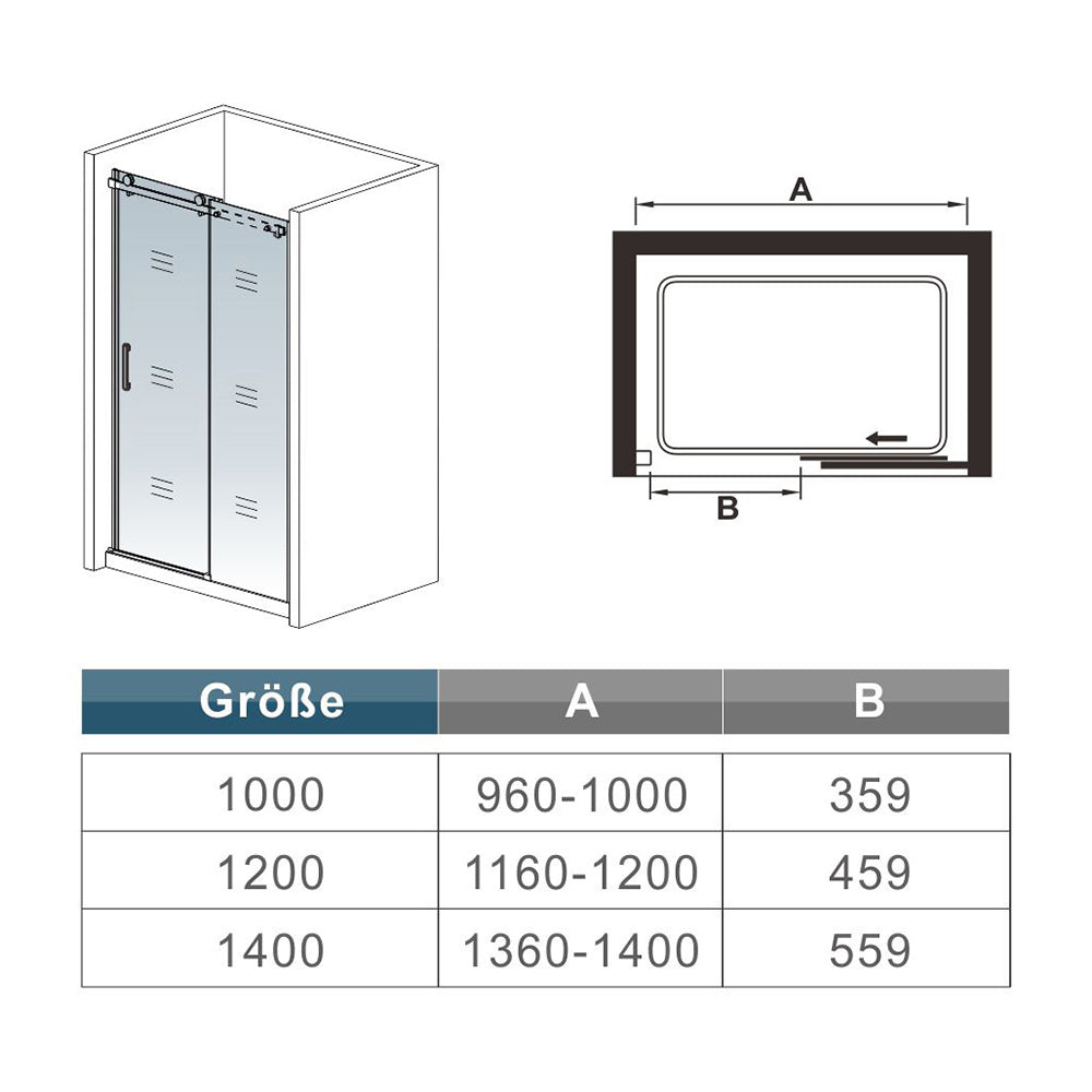 OCEAN porte de douche coulissante 100-140x195cm profilé chromé en verre sablé et anticalcaire