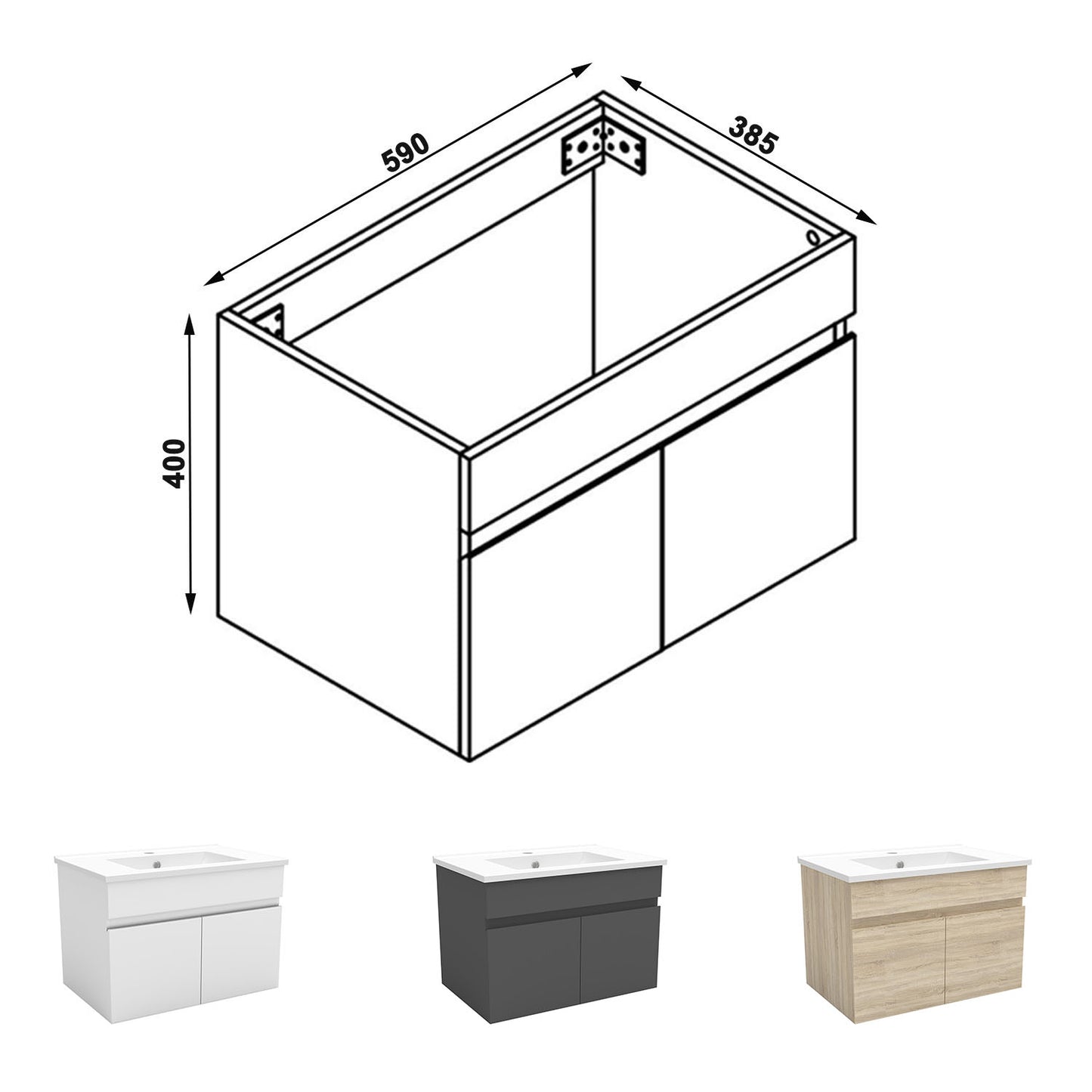 Meuble de salle de bain blanc mat sous lavabo suspendu avec deux portes et vasque en céramique