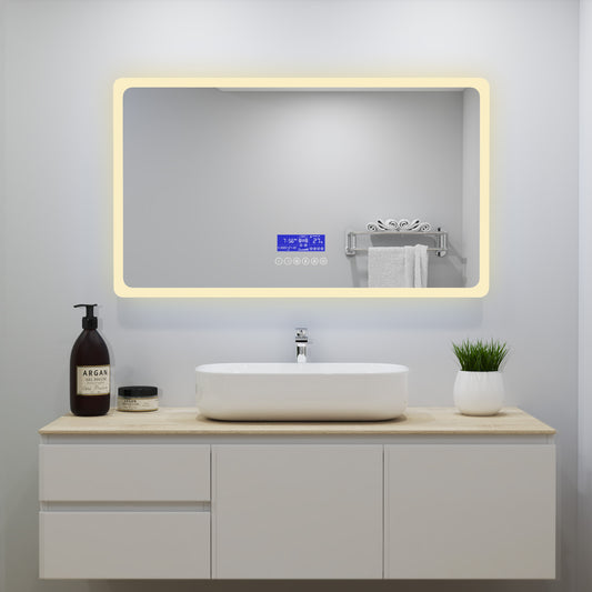 Ocean Miroir salle de bain avec éclairag + miroir mural cosmétique lumineux + 3 couleurs LED réglables + anti-buée + Bluetooth + Horzontal