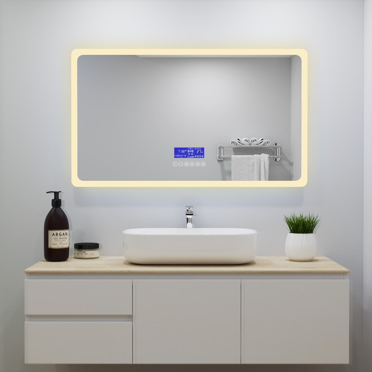 Miroir asymétrique à LED, Miroir de Toilette Mural, Miroir de Salle de Bain  avec lumières, Miroir éclairé sans Cadre, Commande Tactile, intensité  Variable 3 Couleurs, luminosité réglable, étanche : : Cuisine et