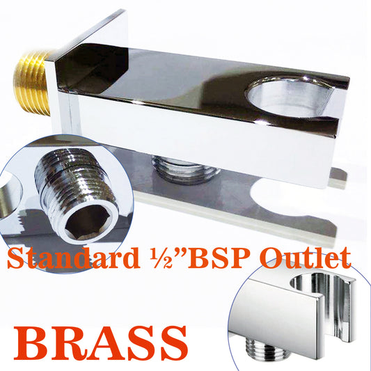 Support de support de douche à main à montage mural avec sortie d'eau de douche coudée, laiton, argent