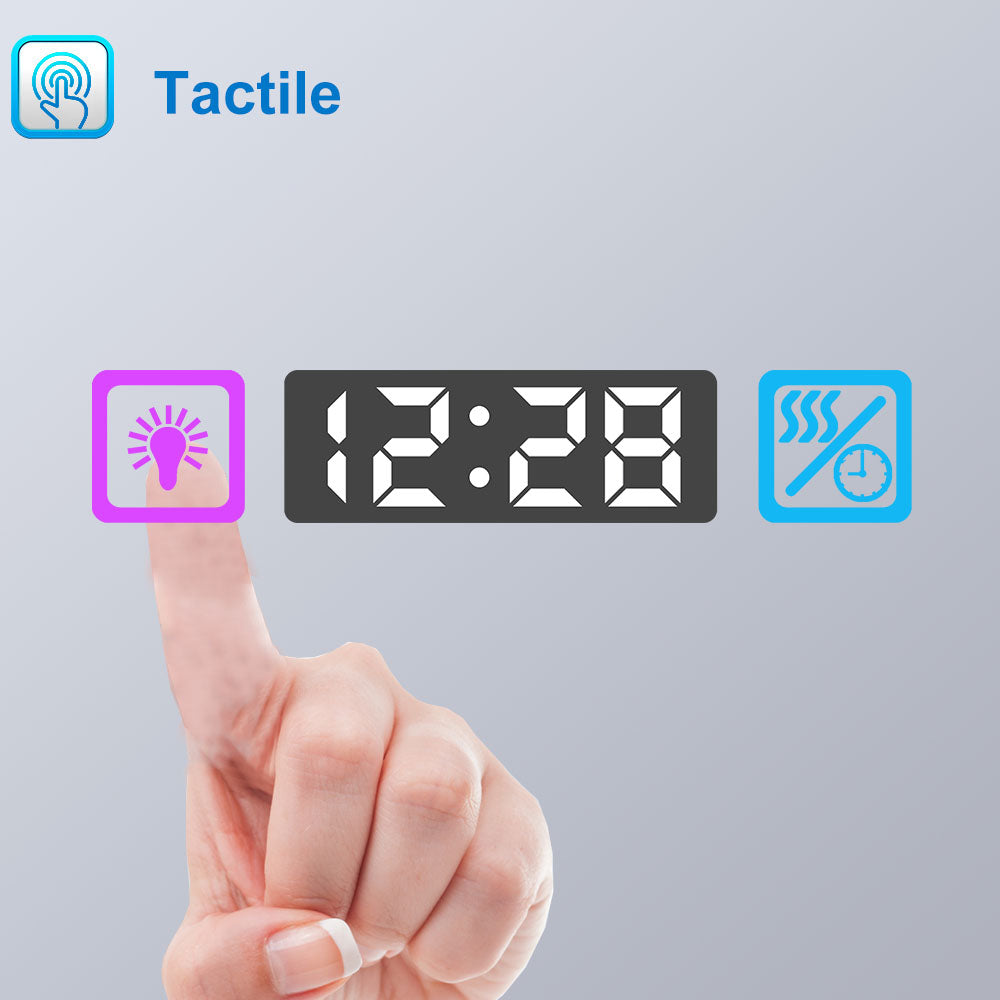 Ocean Miroir de salle de bain avec LED couleur et luminosité réglables + antibuée + Miroir grossissant + Horloge numérique