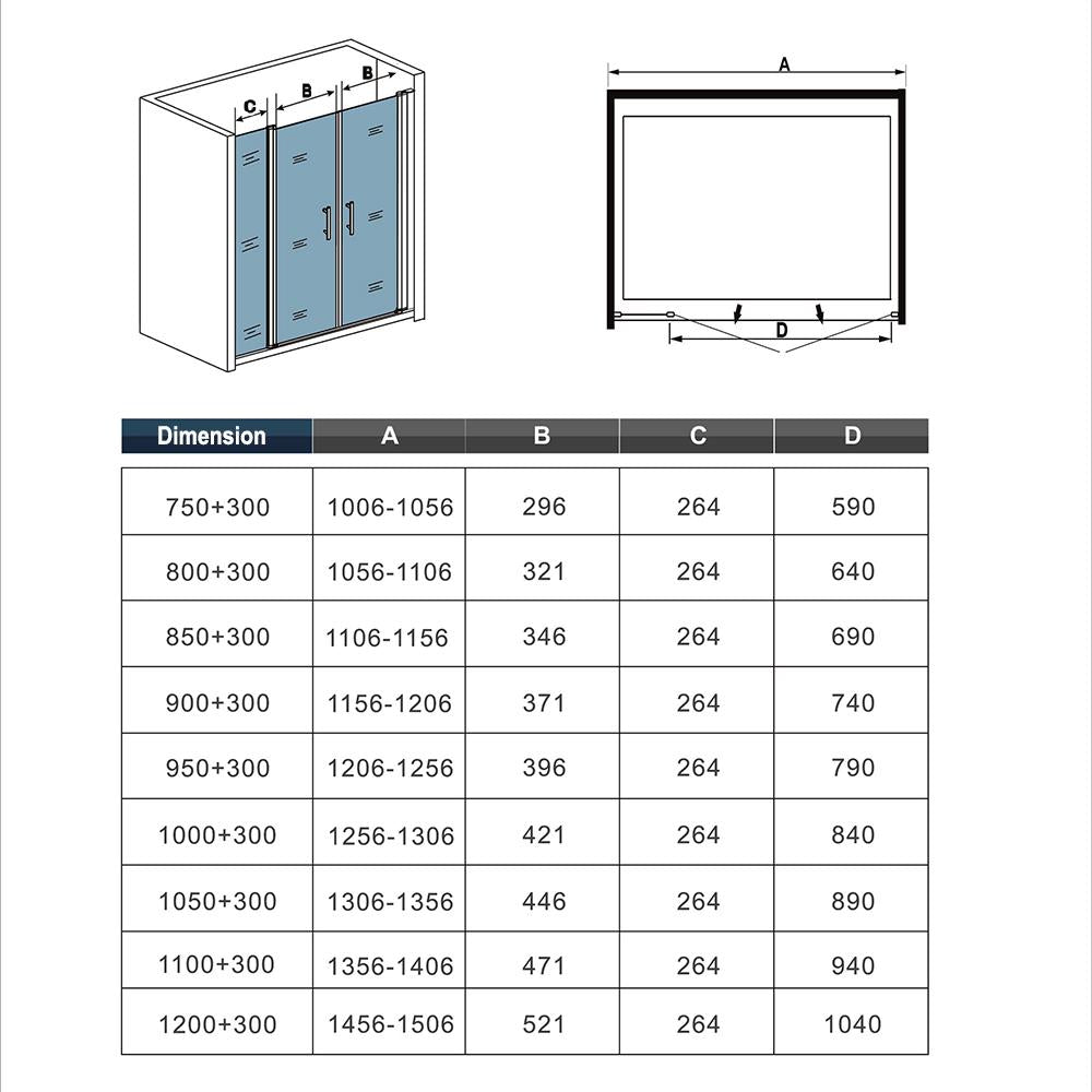Océan porte de douche battante 105-150x187/197cm en verre anti-calcaire porte battante et un verre fixé