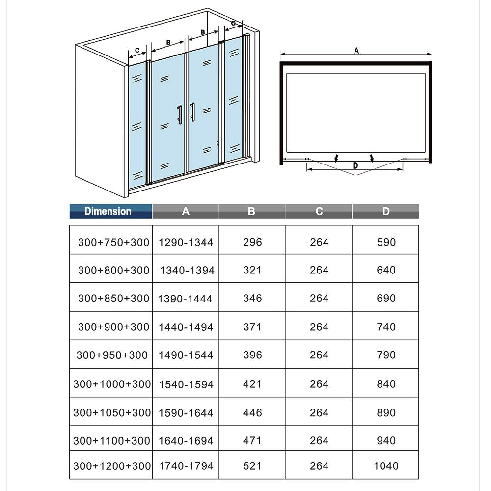 Océan porte de douche battante 135-180x187cm en verre anti-calcaire porte battante et 2 verres fixés