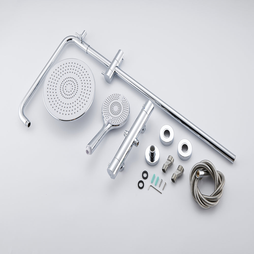 Océan sanitaire Colonne de Douche Thermostatique Ensemble de Système de Douche Rond d’Averse Avec 3 Jets Douche à Main Réglable en Hauteur