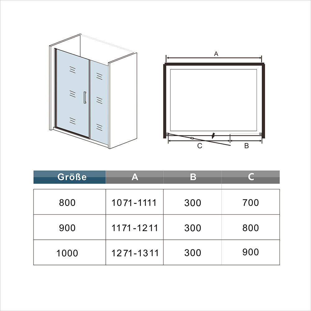 Ocean porte de douche pivotante avec un élément fixe Profilé noir mat Hauteur 200cm