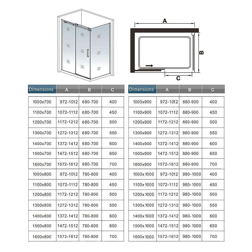 Cabine de douche 100 - 160 x 70 / 80 / 90 / 100 x 195cm en 8mm verre anticalcaire modèle de Baras