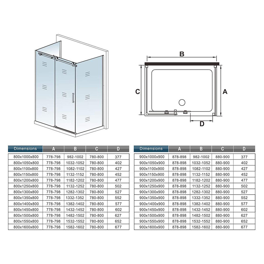 Cabine De Douche Coulissante en forme U une porte de douche avec 2 paroi latérales hauteur:195cm
