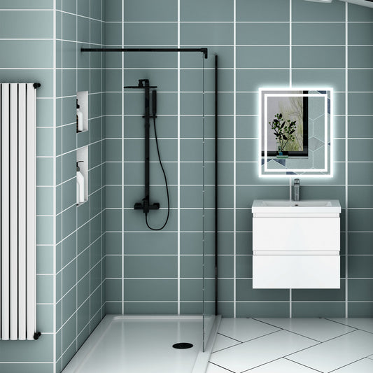 Meuble suspendu avec 2 tirois et vasque artificiel, Meuble couleur blanc mat /anthracite/couleur chêne