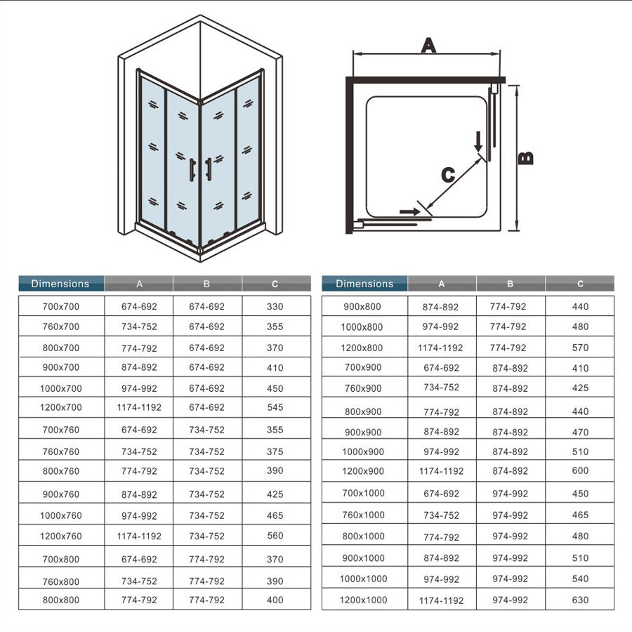 Cabine de douche 185 / 195 cm en 6mm verre securit insinstallation en angle modèle de Cilo