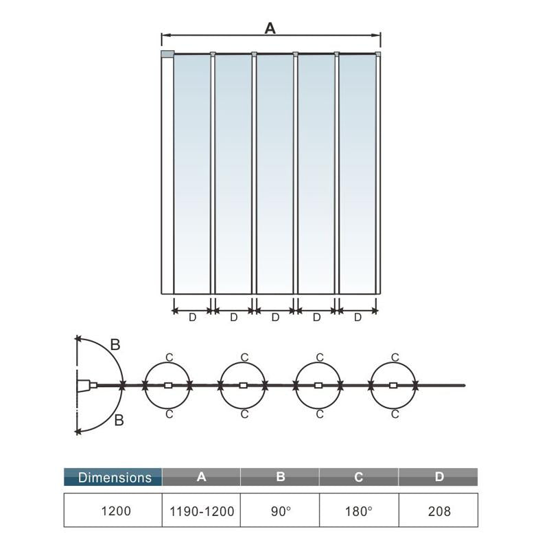 Pare-baignoire 120x140cm 5 volets pivotants pliants Océan écran de baignoire verre