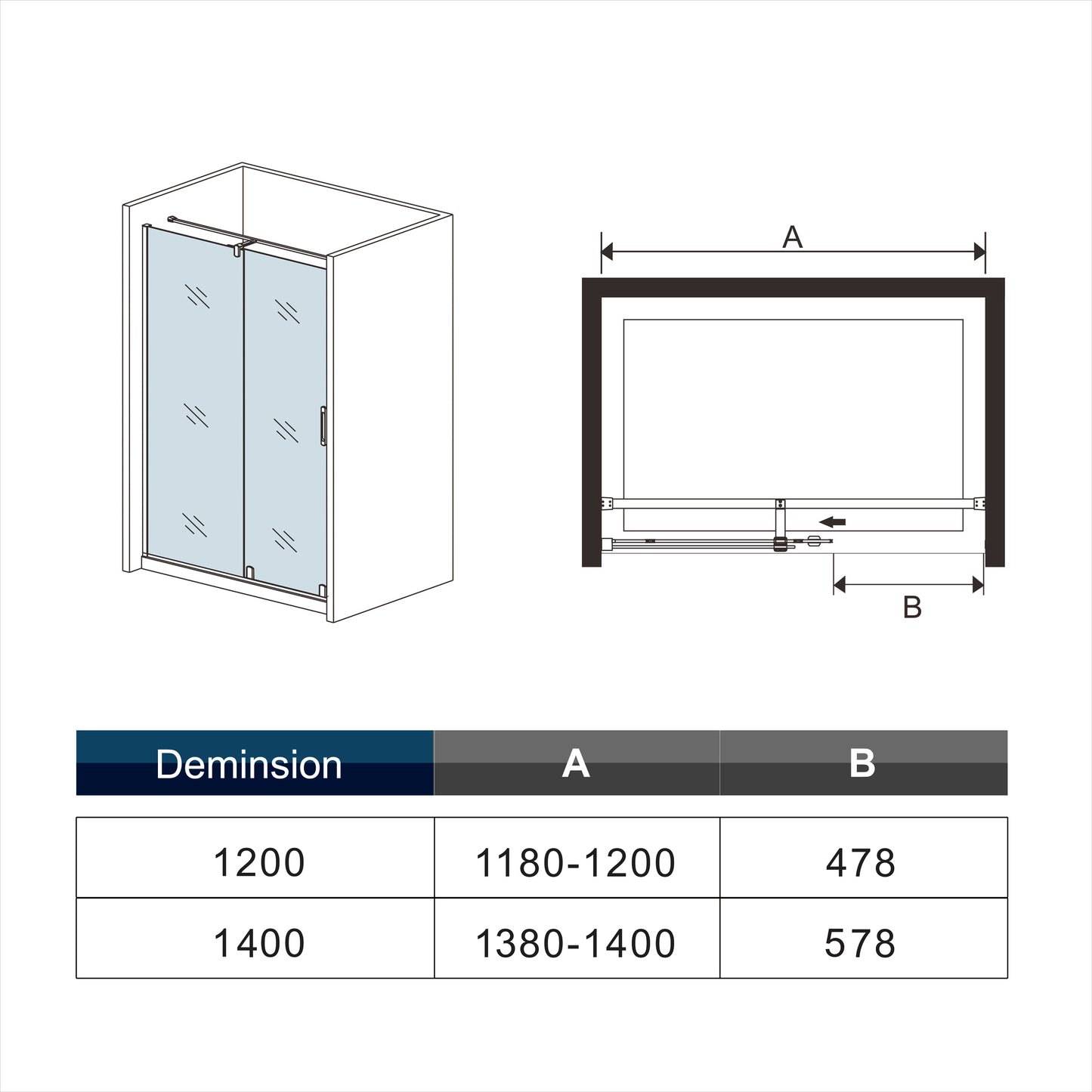 porte de douche 190cm en verre anticalcaire porte coulissante en niche Océan