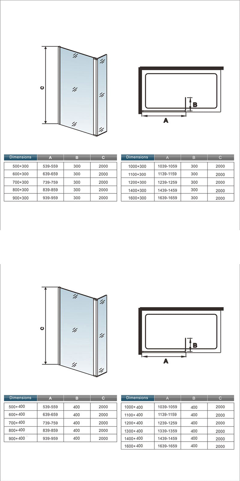 Océan Paroi de douche noire avec volet pivotant 30 / 40 cm modèle d' Itaroi avec une barre extensible 73-120cm