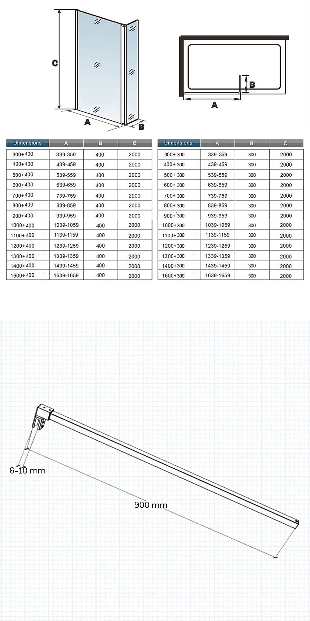Océan Paroi de douche noire avec volet pivotant 30 / 40 cm modèle d' Itaroi avec une fixation 90cm