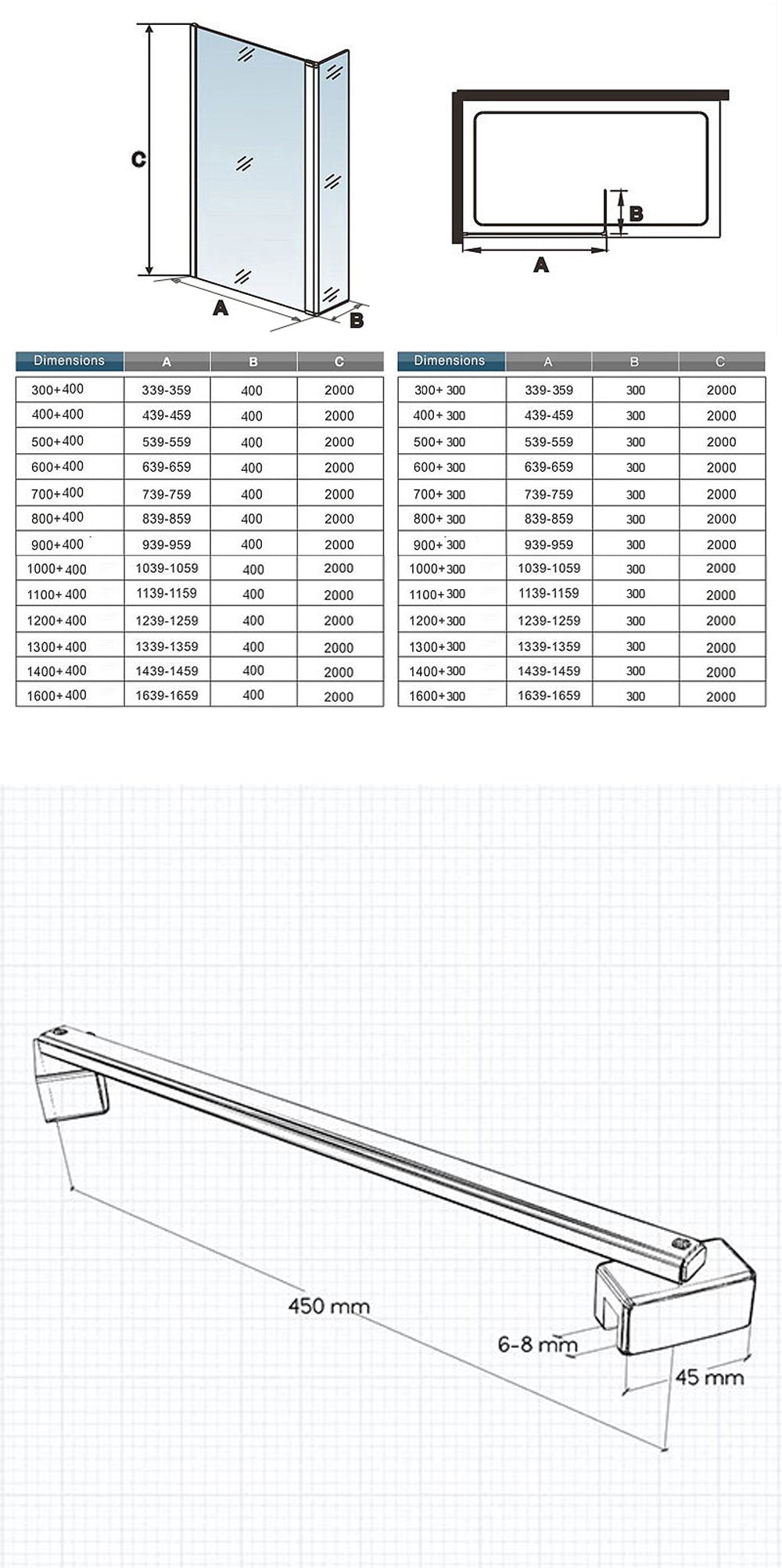 Paroi de douche avec volet pivotant 30 / 40 cm modèle d' Itaroi avec une fixation 45cm