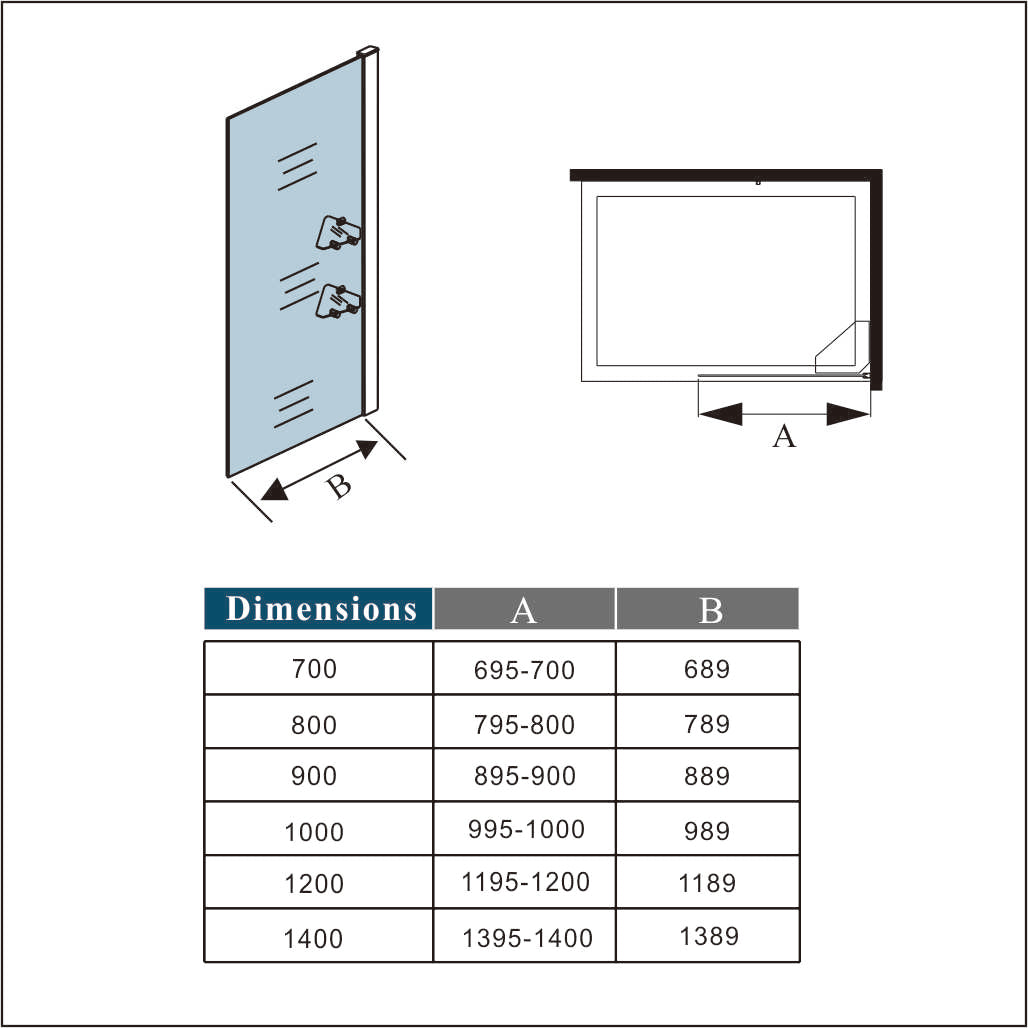 Océan paroi de douche en 8mm verre anticalcaire et les 2 étagèress