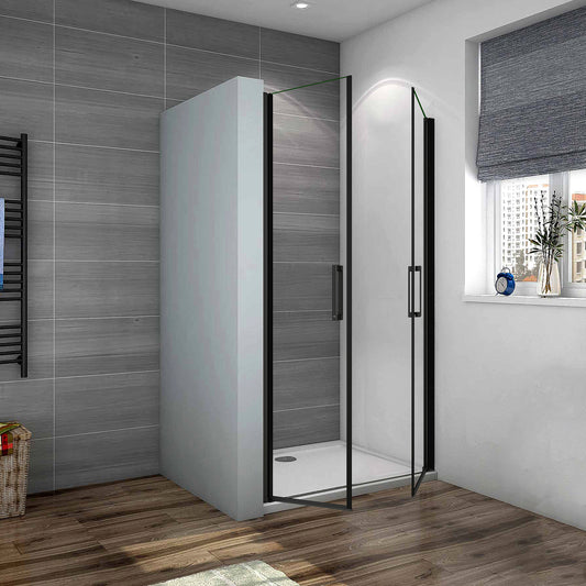 Océan Porte de douche battante noire 80 / 90 / 100x200cm profité noir et 8mm anti-calcaire