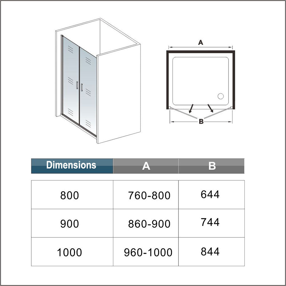 OCEAN porte de douche pivotante noire 100x200cm profite noir et 8mm anti-calcaire