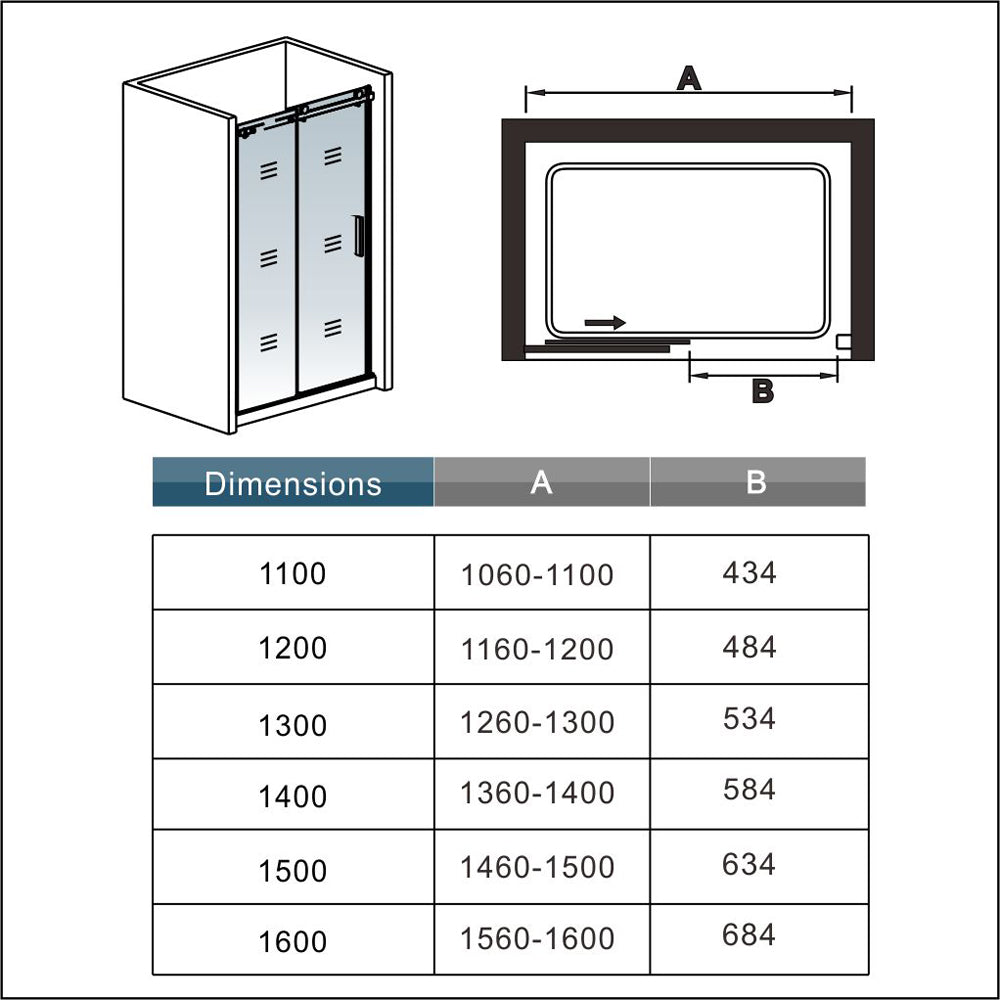 Océan porte de douche coulissante 100-160x195cm en 8mm verre anti-calcaire installation en niche