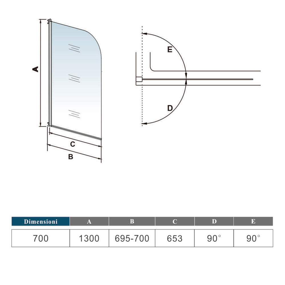 Océan pare-baignoire 70x130cm écran baignoire pivotant avec la poignée en inox