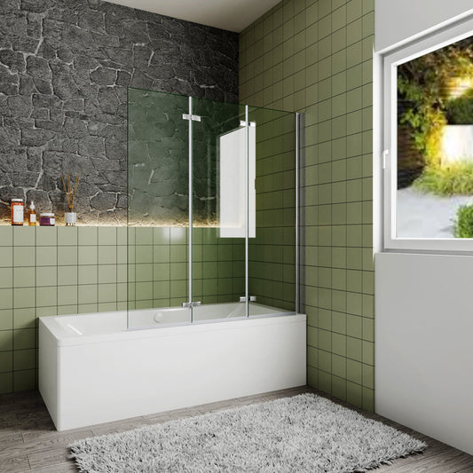 Pare-baignoire pivotant et pliant 130x140cm en verre anticalcaire écran baignoire avec 3 volets Océan