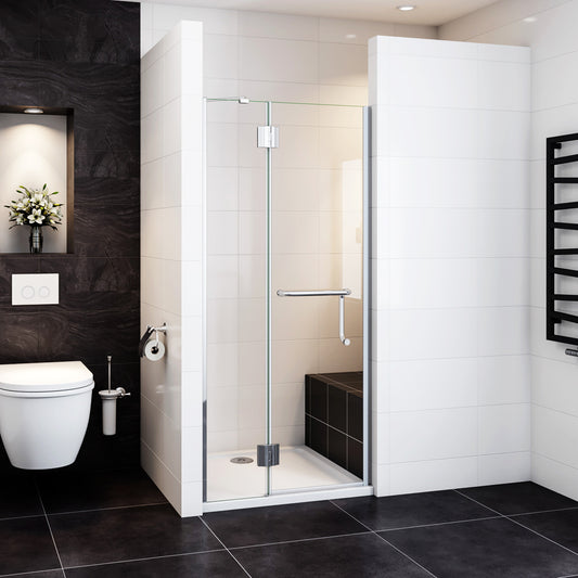 Ocean Porte de douche pliante avec une porte-serviette 8mm verre anticalcaire installation en niche modèle de Viten