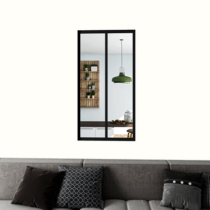 Cloison vitrée Intérieur 63x108cm - Verre Trempé Transparent 4mm, 2 Feuilles Encadrées, Profil en Aluminium Noir Mat, Séparateur Intérieur
